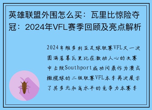 英雄联盟外围怎么买：瓦里比惊险夺冠：2024年VFL赛季回顾及亮点解析